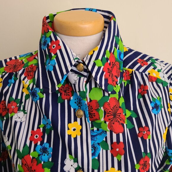 Vintage 60's Spectator Striped Floral Maxi Shirt Dress - Picture 6 of 12